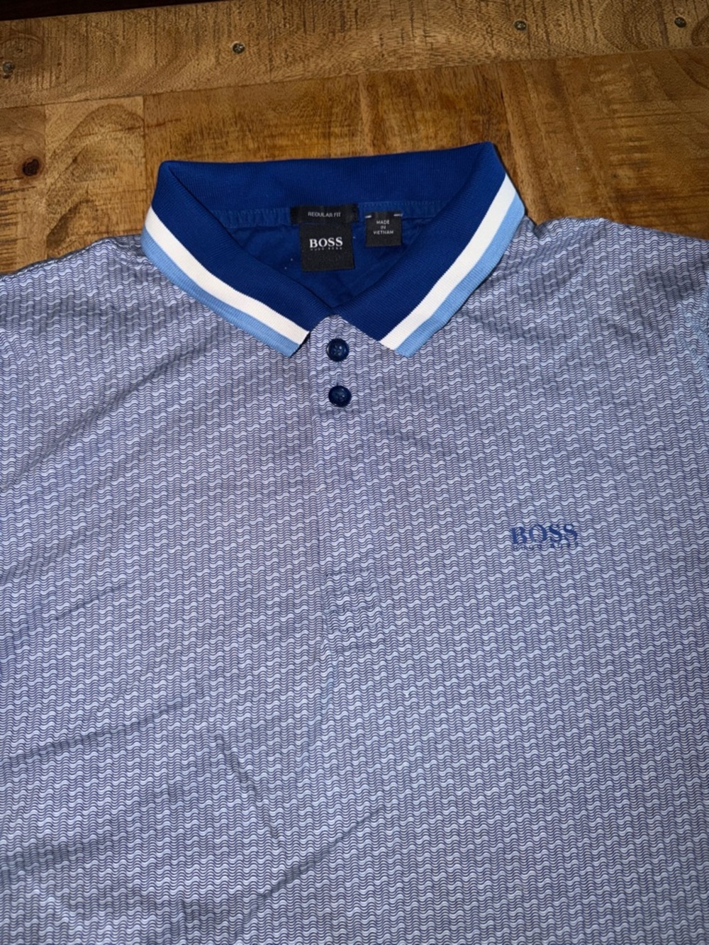 Hugo Boss Light Blue Patterned Polo with Navy Trim - Picture 2 of 6